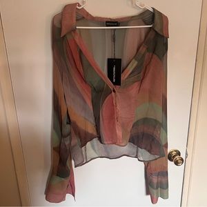 Marble print chiffon fitted shirt